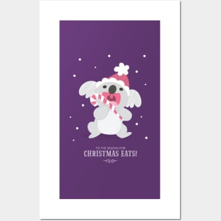 Christmas Koala Eating A Candy Cane Posters and Art